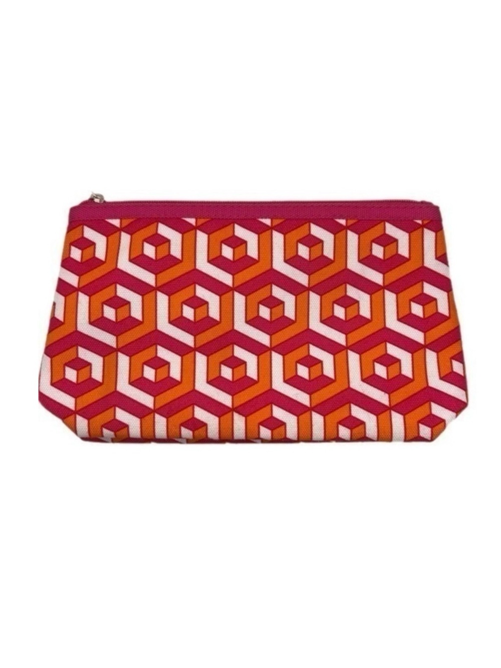 Jonathan Adler | Orange & Pink Geometric Pattern Cosmetics Bag Pouch Zip Top